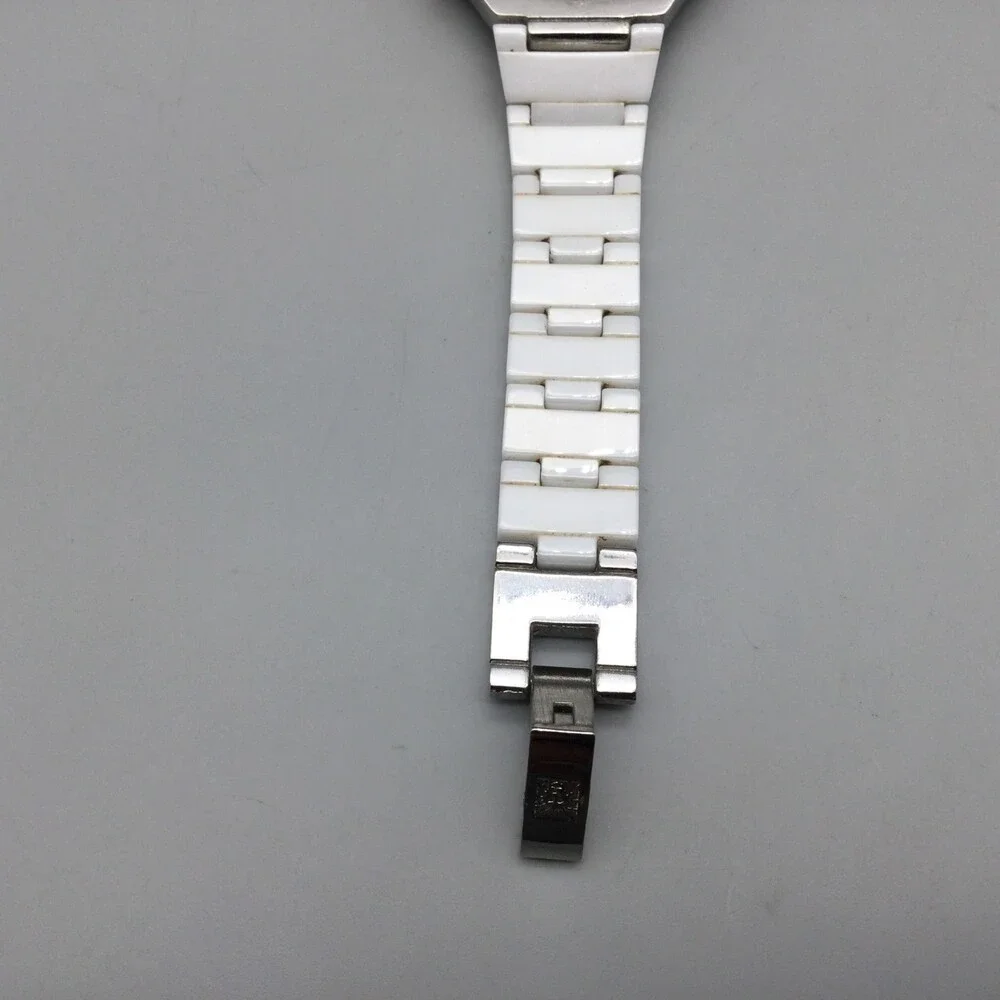 Anne Klein Watch Women 31mm Silver Tone White Cermaic MOP Dial New Battery 5.75